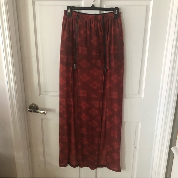 Evil Twin double zip panel skirt goth grunge hi/lo plaid red - Picture 2 of 4